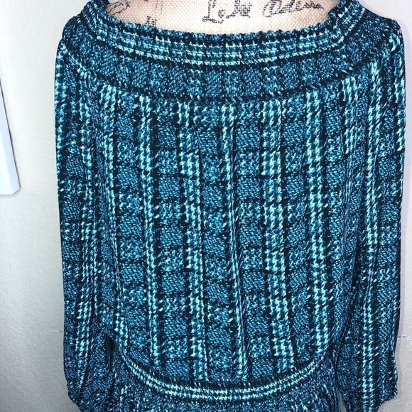 Michael Michael Kors Dress Houndstooth Teal Black & White Ruffle Dress Size L - Picture 7 of 8